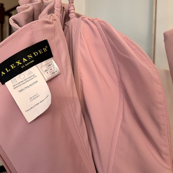 Alexander by Daymor 1569 Pleated Sleeve Plunging Neck Dress blush - Picture 5 of 7